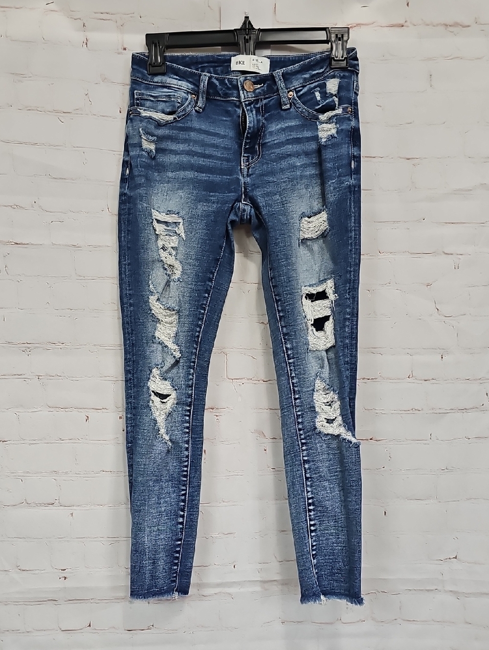 BKE Women's Distressed Skinny Jeans - Blue